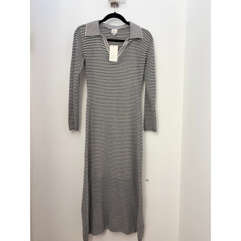 a new day Striped Collared Long Sleeve Midi Dress Black White Size XS NWT
